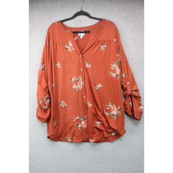 Fig & Flower Long Roll Tabbed Sleeves Tunic Top-Size 3X-Embroidered - Picture 1 of 9